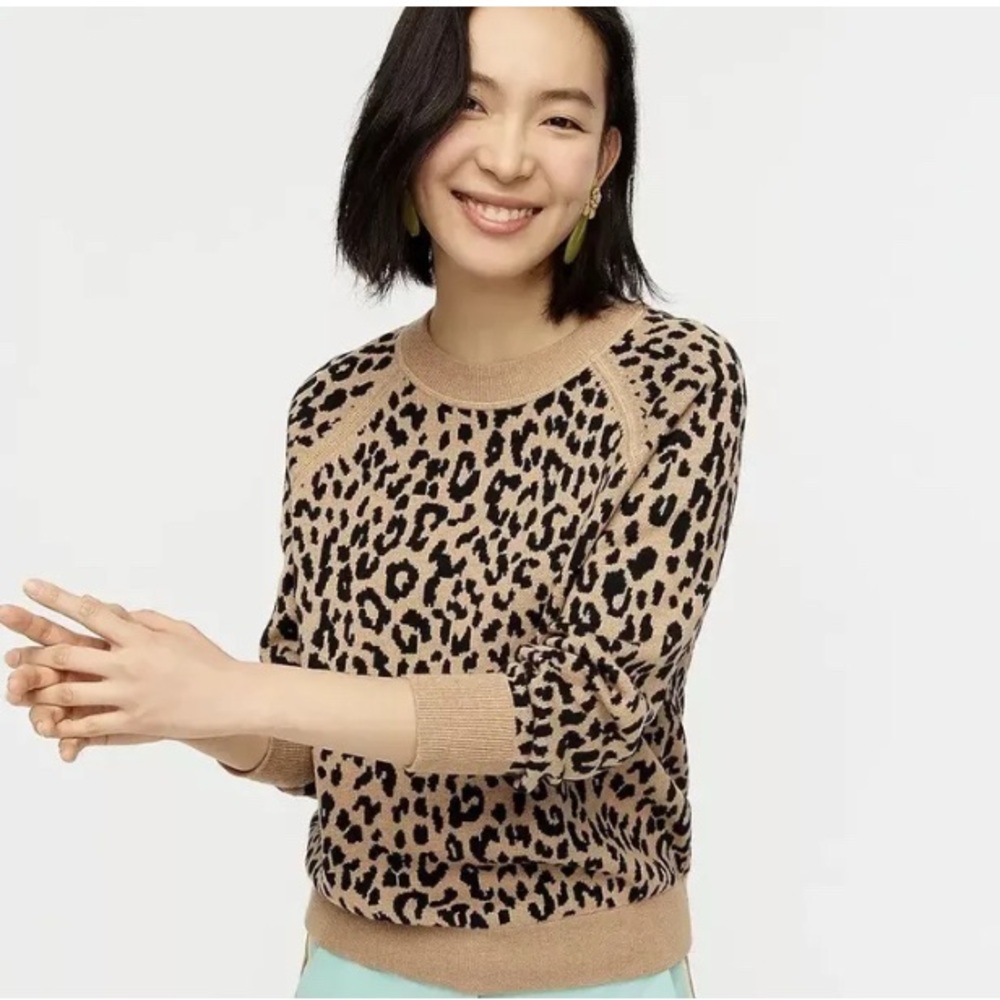 J.Crew Boyfriend Crewneck Sweater Leopard Print: Re-Imagined Wool Size Small